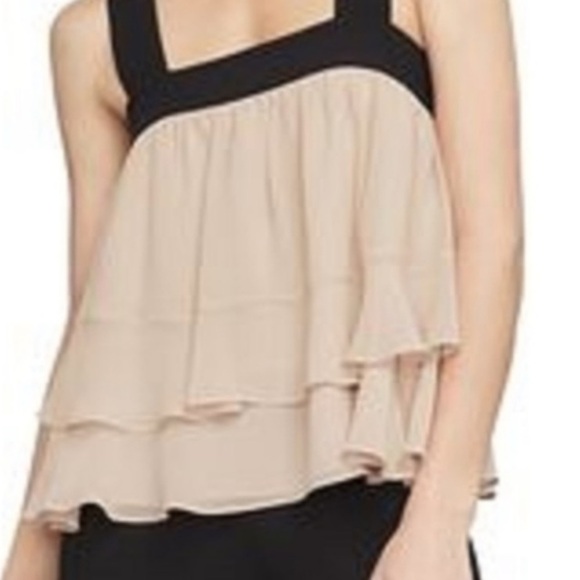Elegant Black and Tan Layered Women's Top - Picture 6 of 6
